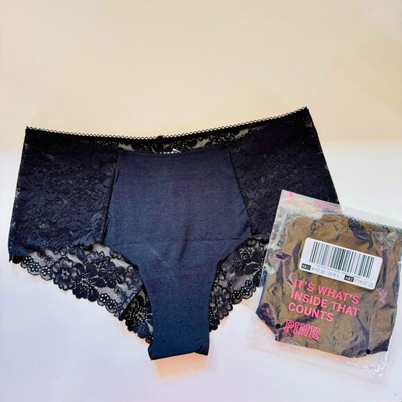 2 NEW VS VICTORIAS SECRET PINK No Show Cheeky Lace Panty Undies Underwear L - Picture 1 of 9